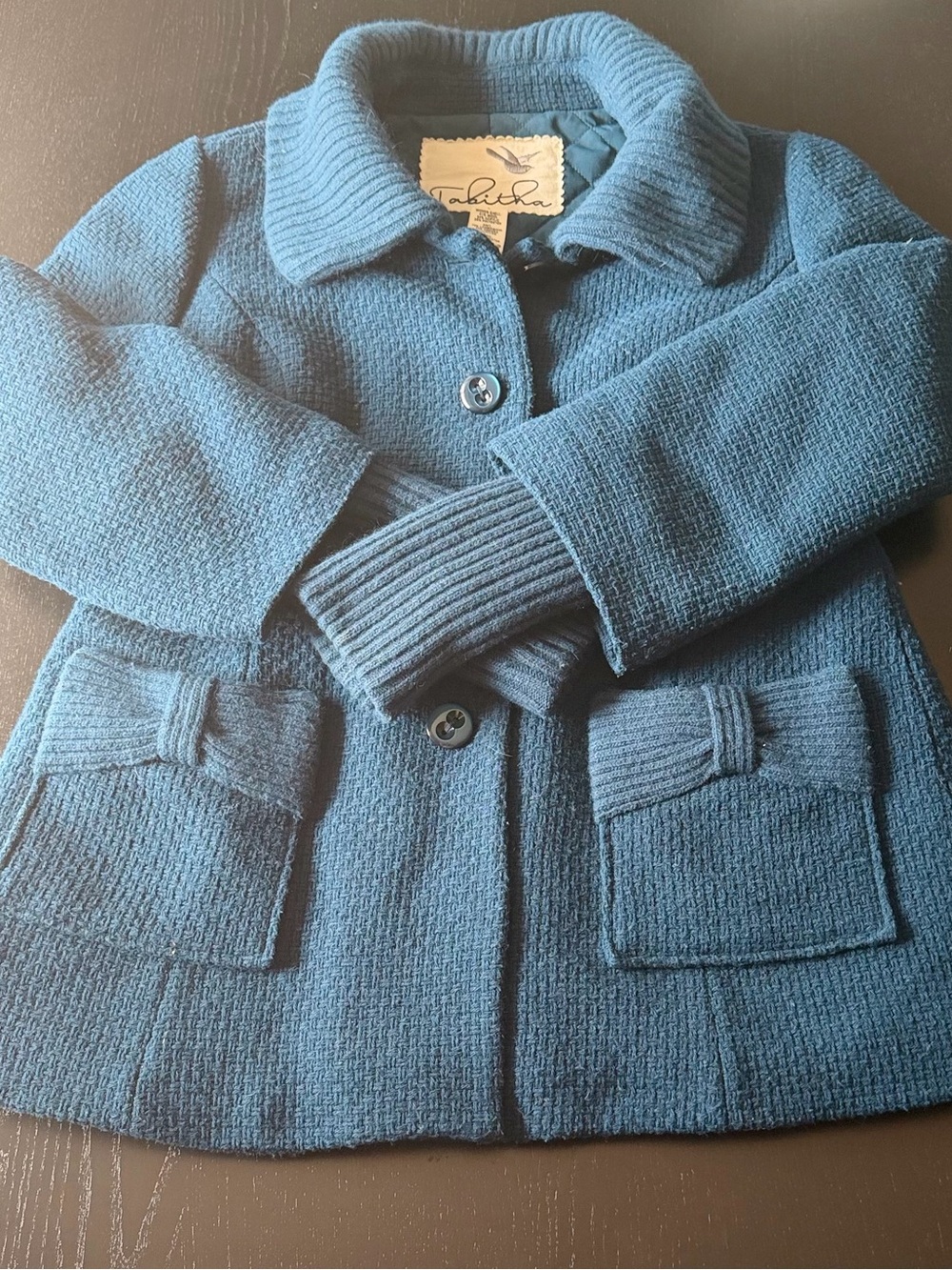 Source Unknown Blue Knit Pea Coat with Patch Pockets